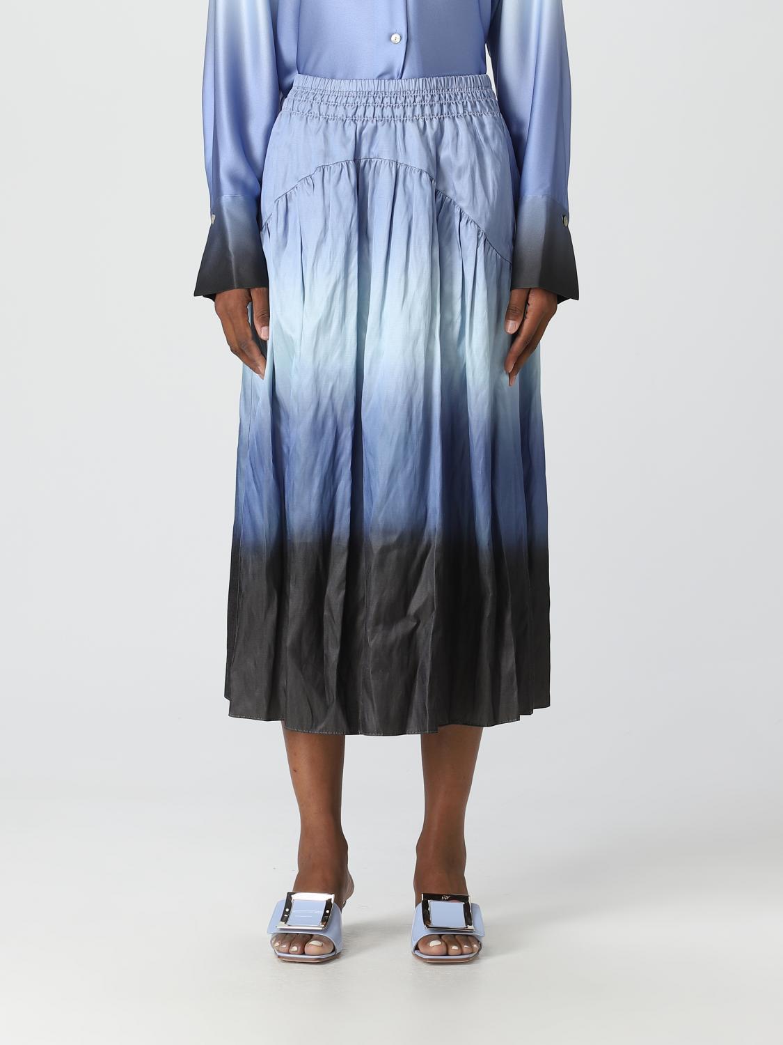 Vince Gathered Ombré Cotton-blend Midi Skirt In Gnawed Blue