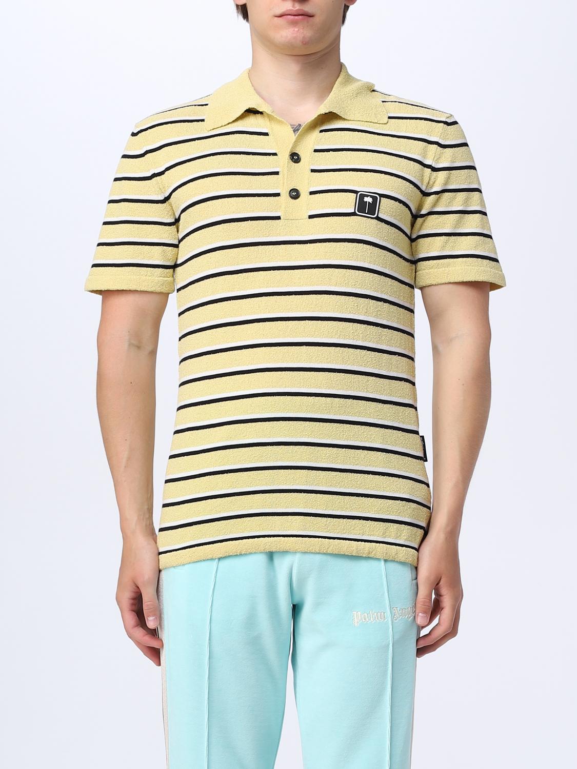 Palm Angels Stripy Terry Knitted Logo Polo Shirt In Yellow