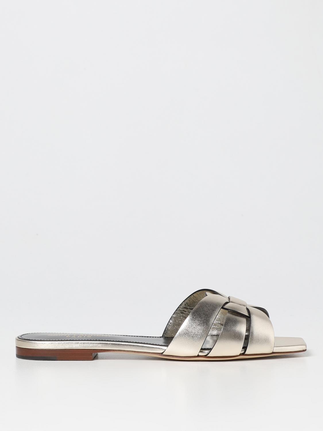 SAINT LAURENT TRIBUTE LAMINATED LEATHER SANDALS,E27858047