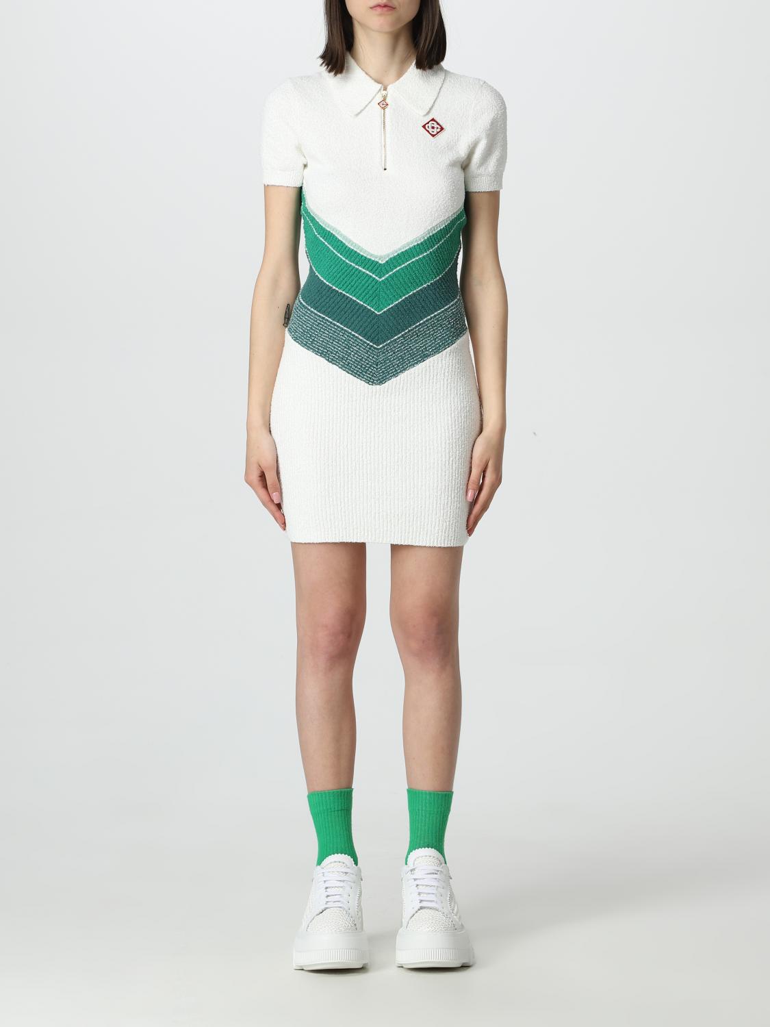 Casablanca White Polo Dress With Chevron Gradient Motif In Cotton Blend Woman In Green