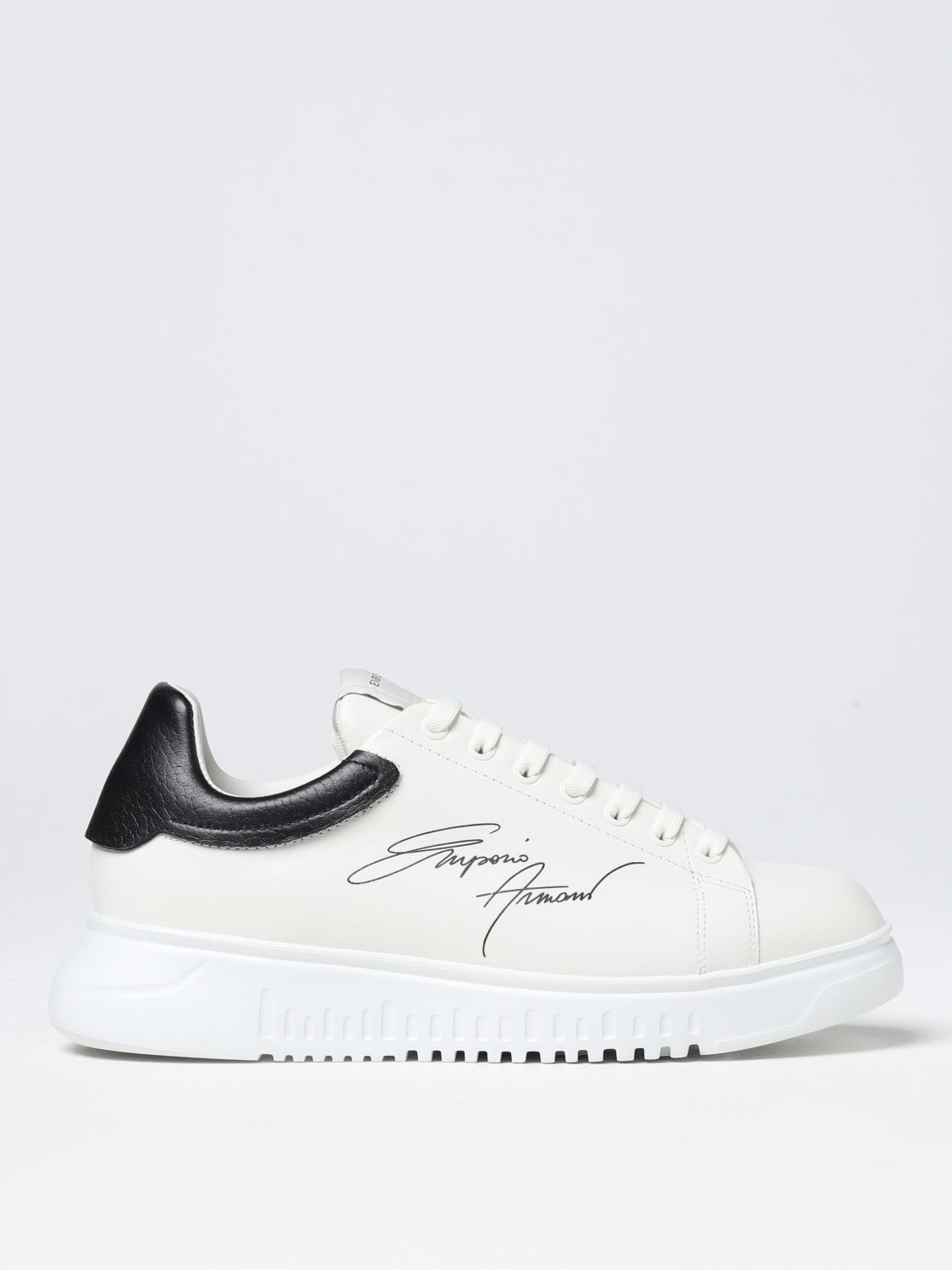 EMPORIO ARMANI: leather sneakers - White | Emporio Armani sneakers ...