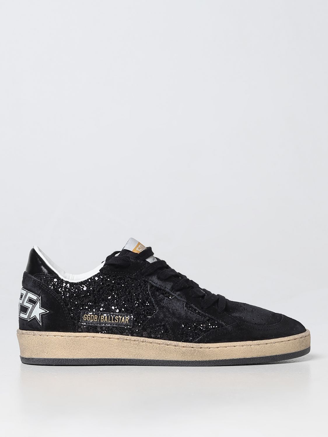 GOLDEN GOOSE: Ball Star sneakers in used suede and glitter - Black