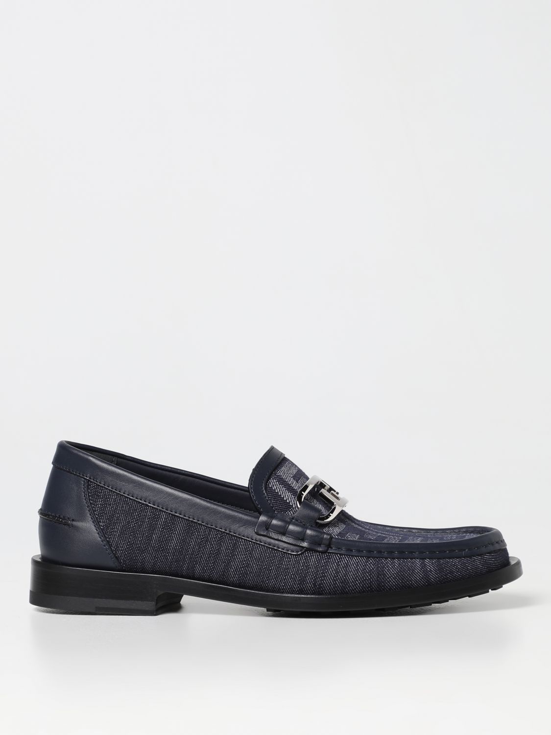 FENDI: O'Lock loafers in denim and leather - Black | Fendi loafers ...