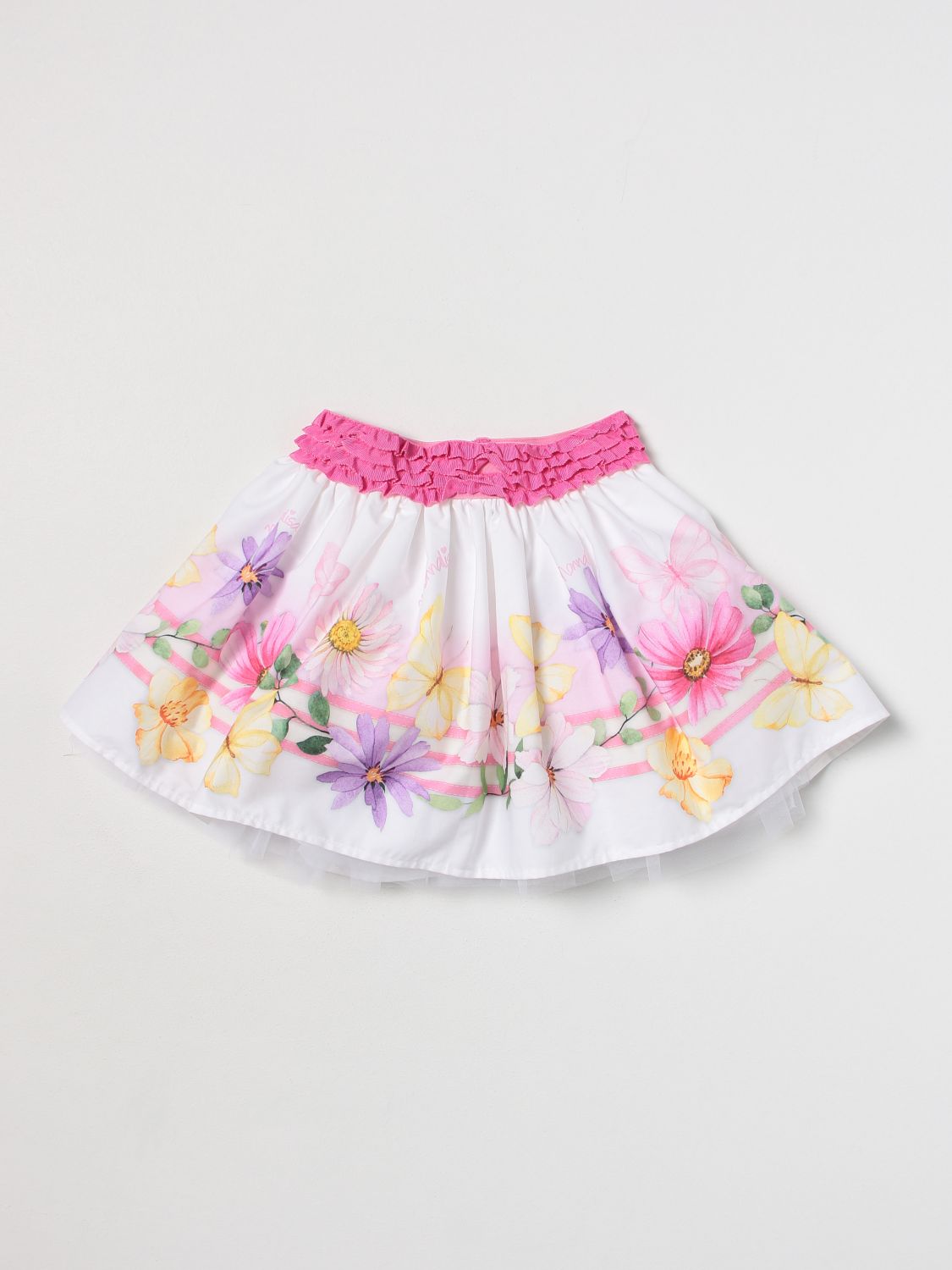 Monnalisa Kids'   Floral Poplin Skirt In White + Multicolor