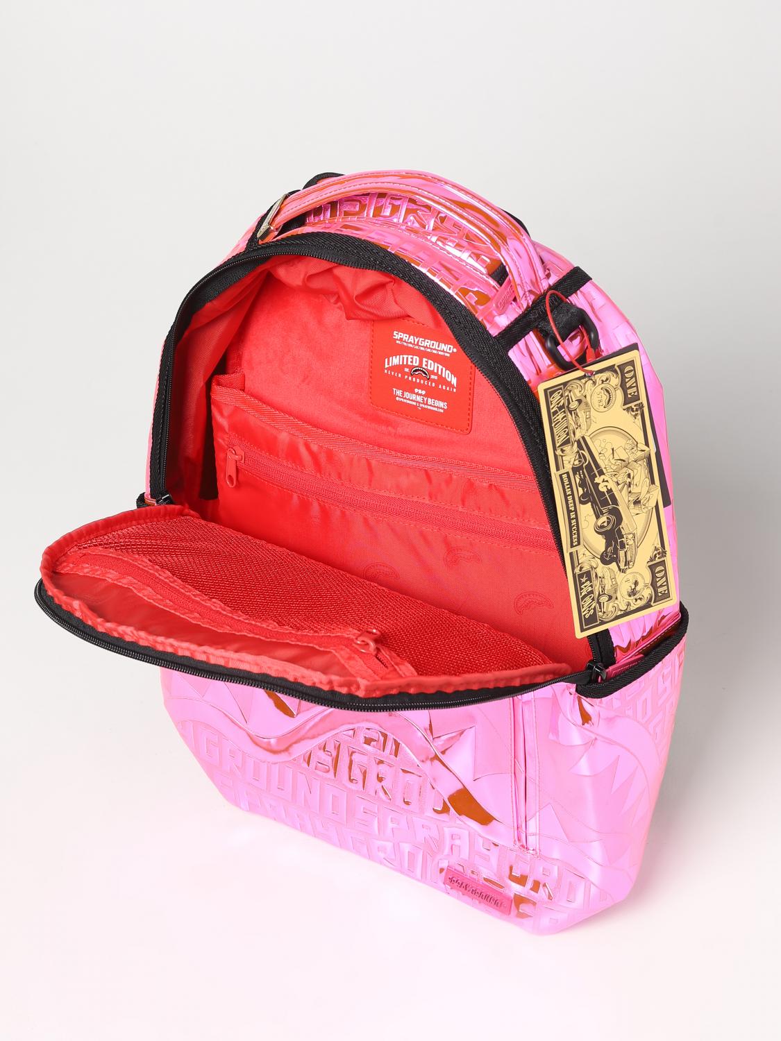 SPRAYGROUND Zaino in pelle sintetica laminata con logo all over Rosa