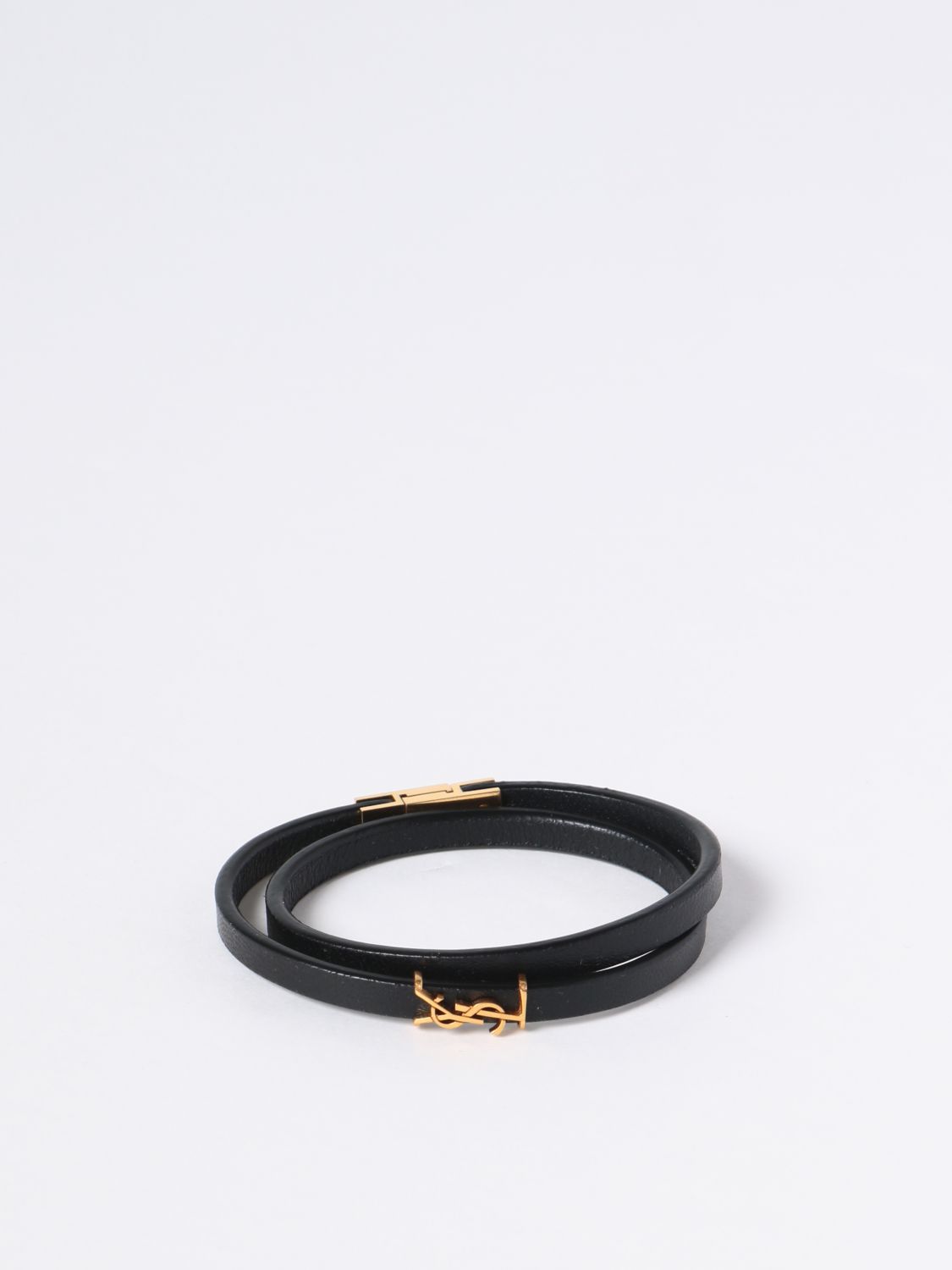 Saint Laurent Monogram Double-Wrap Bracelet - Black