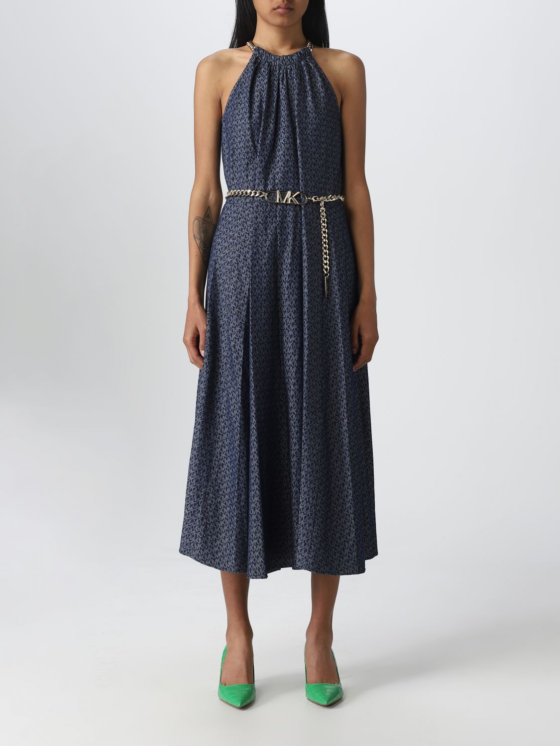 Michael Michael Kors Striped Ruffled Dress Twilight Blue PM at Amazon  Womens Clothing store