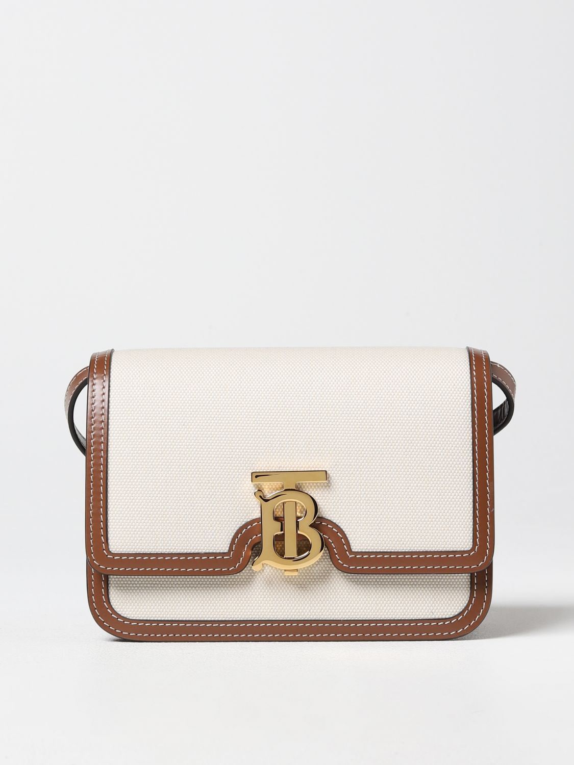 BURBERRY: bag in leather and canvas - Beige | Burberry mini bag 8039365 ...