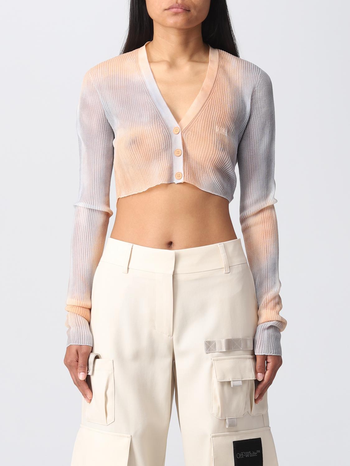 Off-white Faded-effect Cropped Cardigan In Beige