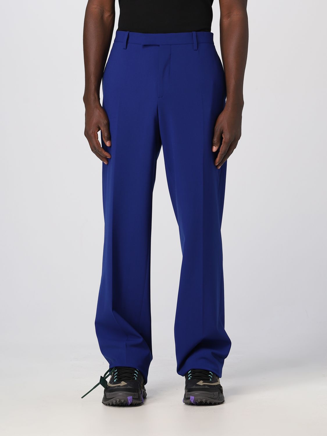 Shop Off-white Wool Blend Pants In Blue