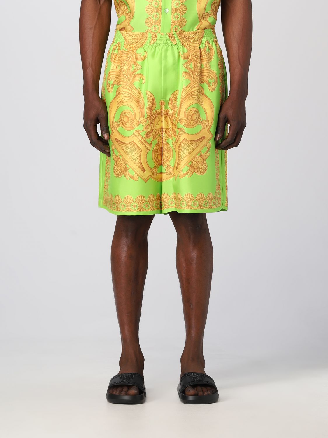 Shop Versace Shorts In Silk In Green