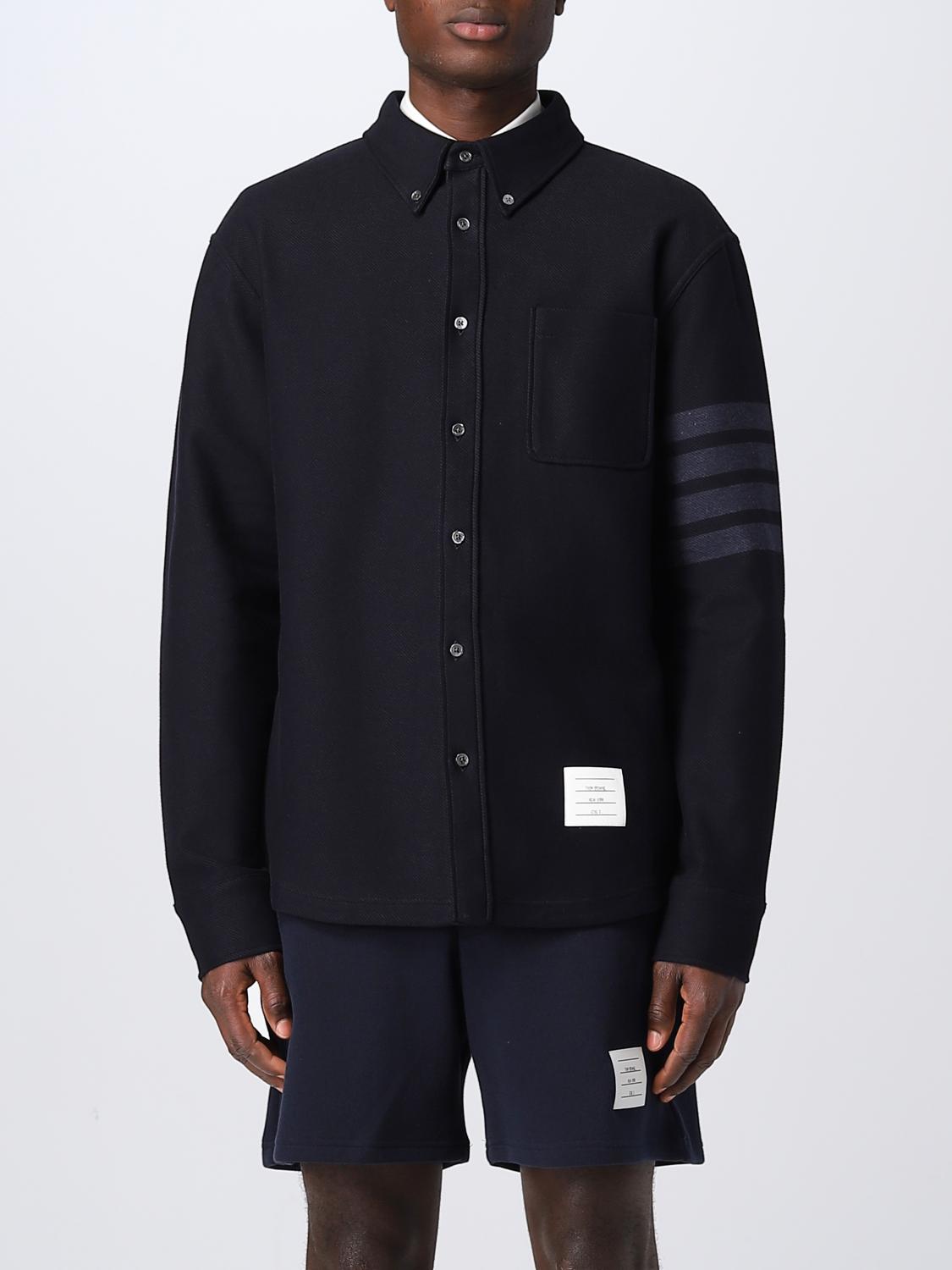 Thom Browne 4-bar Shirt In Light Wool In Blue