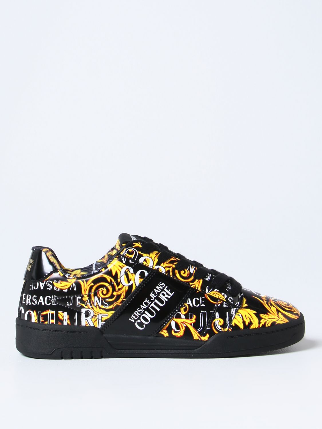 VERSACE JEANS COUTURE: sneakers in patent leather - Black | Versace ...