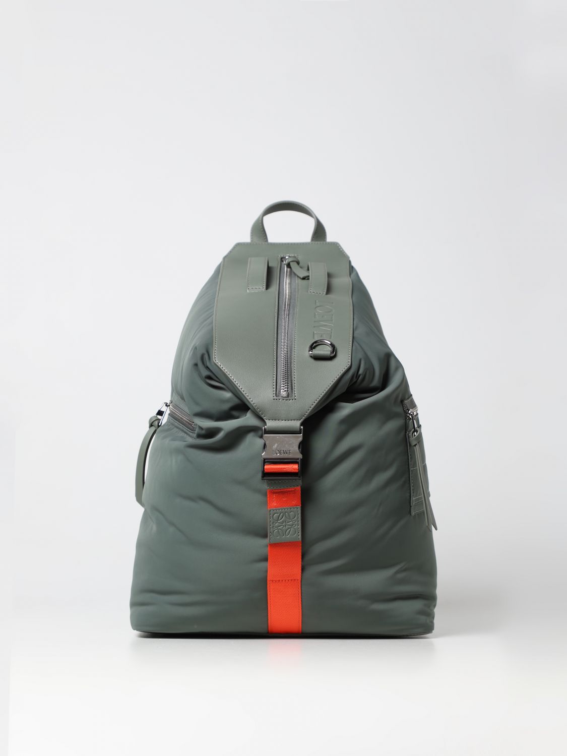LOEWE: Puffer nylon and leather backpack - Kaki | Loewe backpack ...