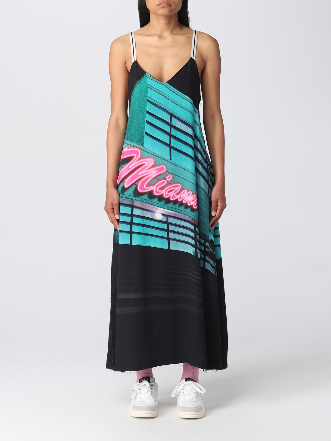 Palm Angels Miami Printed Viscose Midi Dress In Black