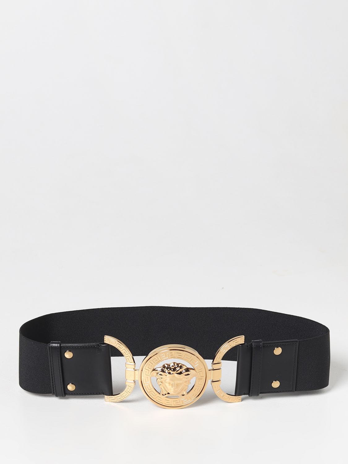 VERSACE: belt in stretch fabric and smooth leather - Black | Versace ...