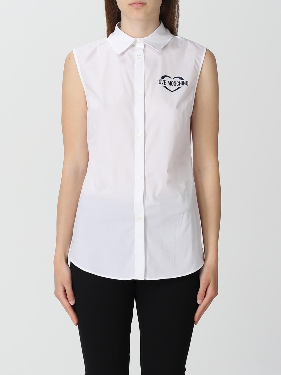 Love Moschino Logo Printed Sleeveless Shirt In White