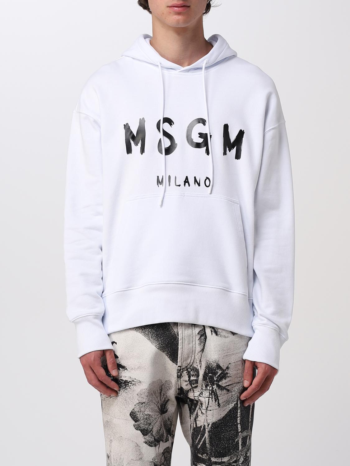 Msgm Brush Stroke Logo French Terry Hoodie In White
