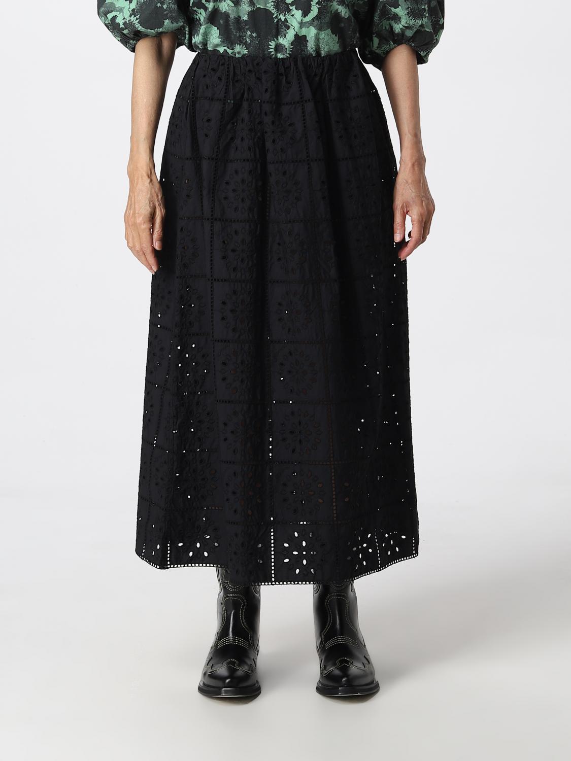 Ganni Broderie Anglaise Pull-on Midi Skirt In Black