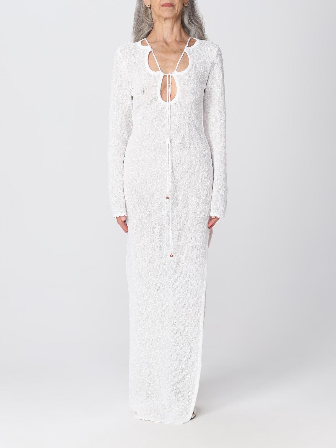 Casablanca Cut Out Boucle Sheer Dress In White