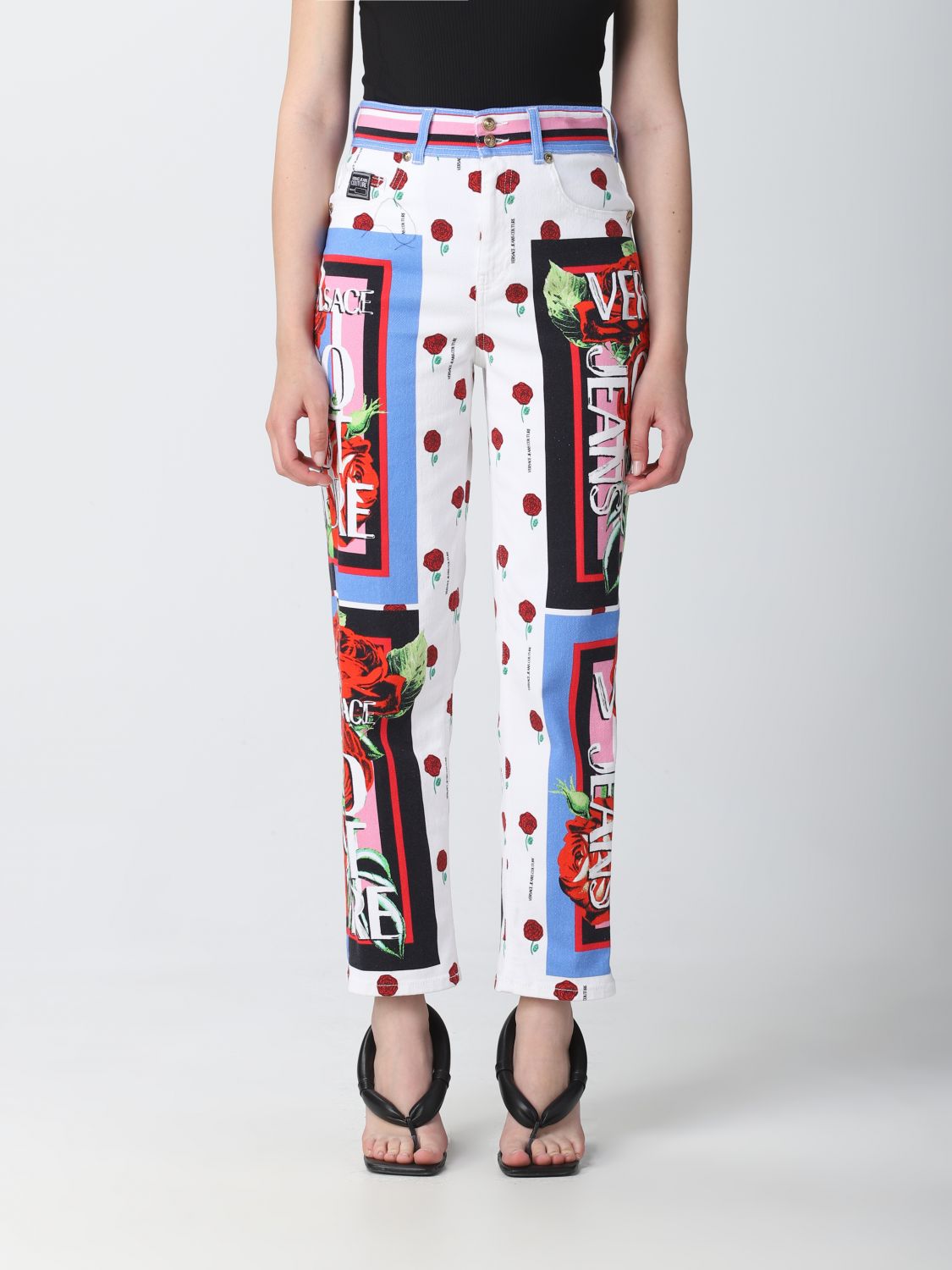 VERSACE JEANS COUTURE: pants in synthetic fabric - White | Versace ...