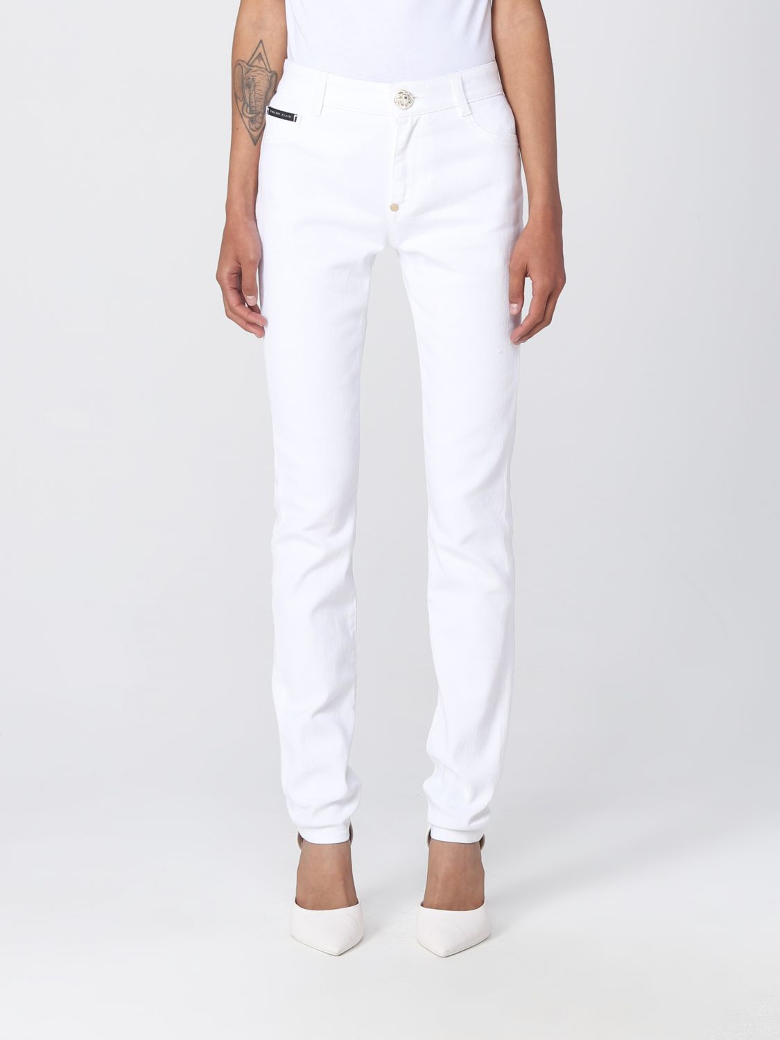 Shop Philipp Plein Pants  Woman Color White