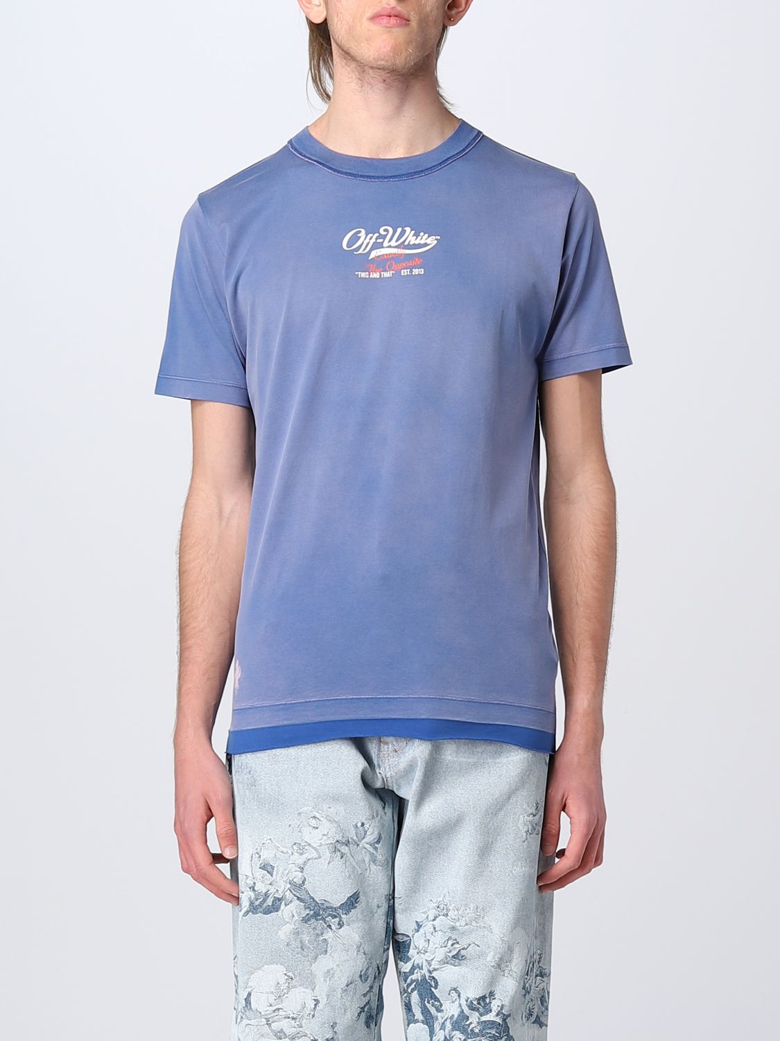 OFF-WHITE: t-shirt for man - Blue | Off-White t-shirt OMAA156S23JER001 ...