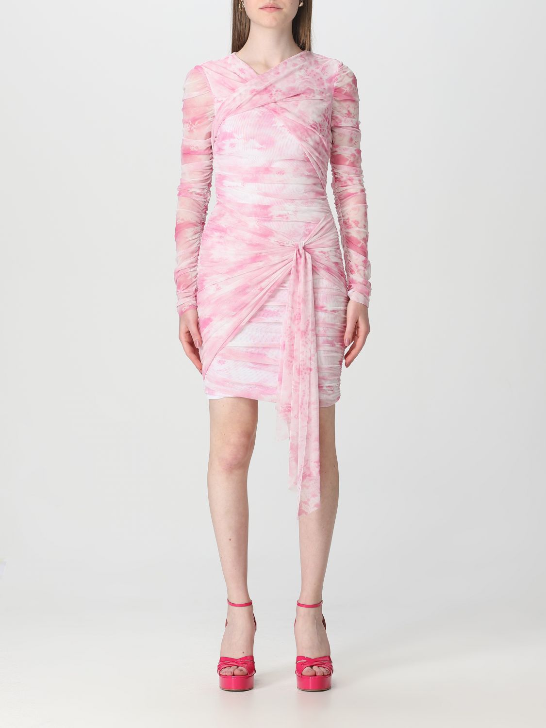 Shop Msgm Dress In Stretch Tulle In Pink