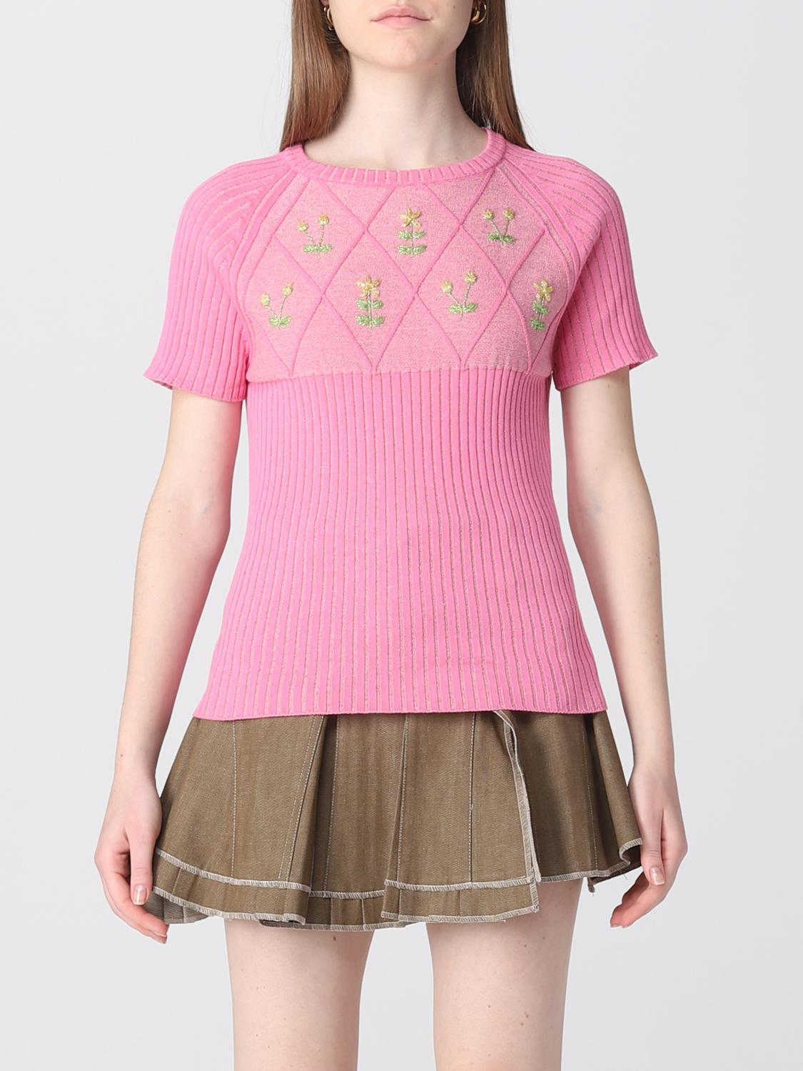 Cormio Floral Embroidery-detail Knit Top In Pink