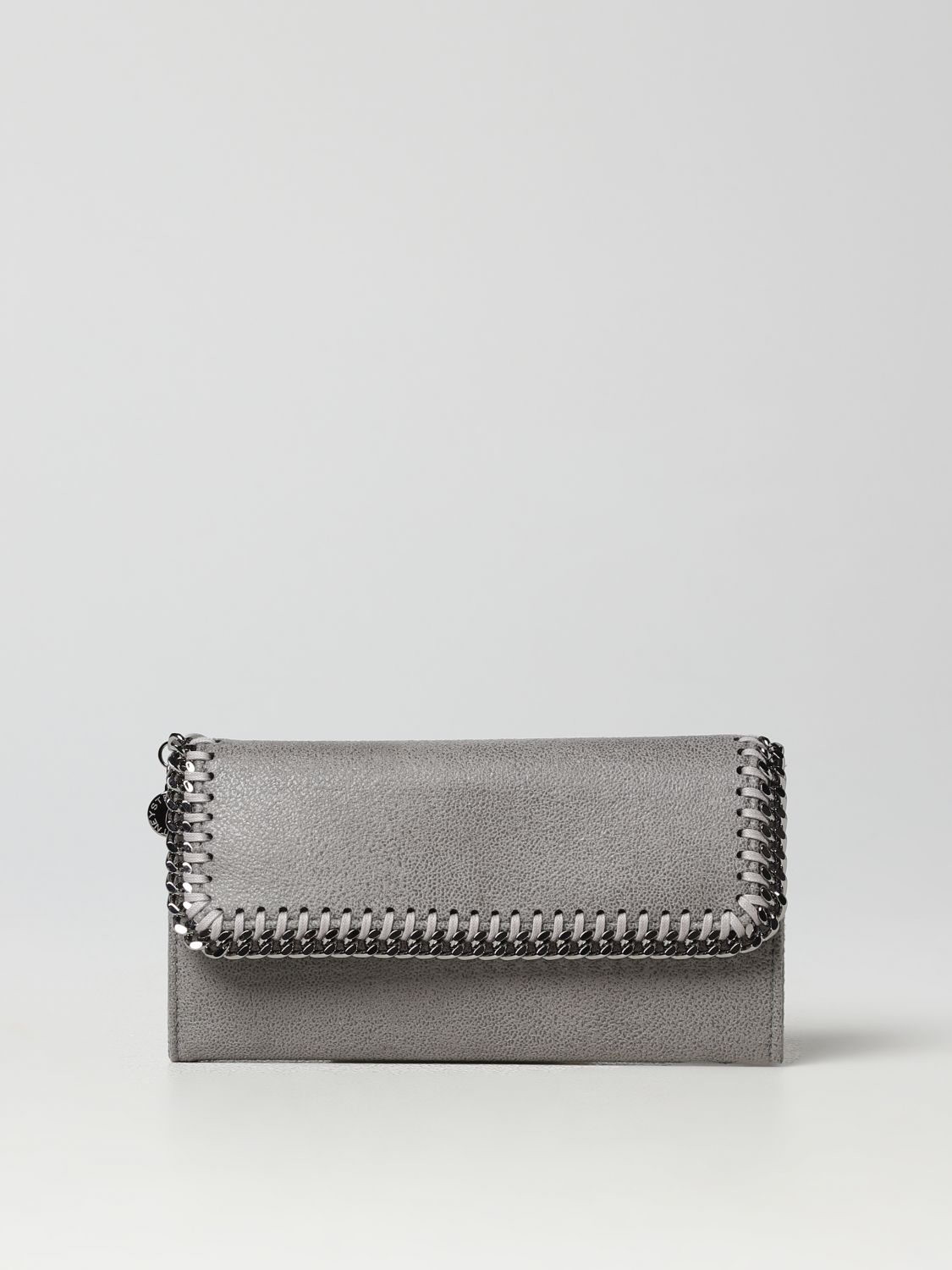 STELLA MCCARTNEY: Falabella wallet in suede synthetic leather - Grey ...