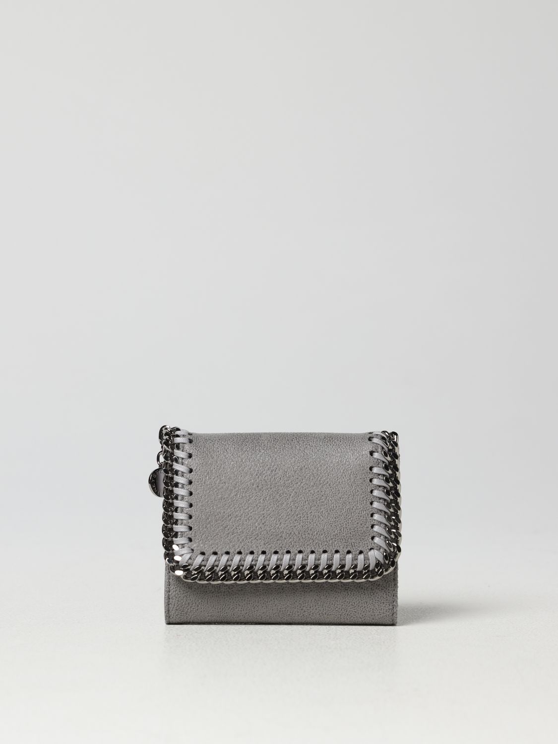 STELLA MCCARTNEY: Falabella wallet in cracklè synthetic leather - Grey ...