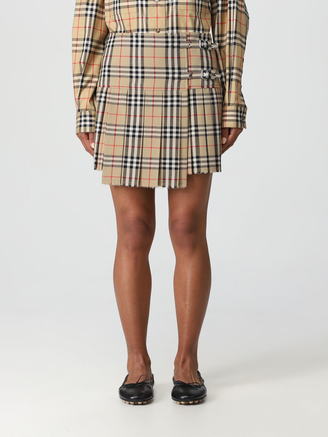 Shop Burberry Wool Skirt In Beige