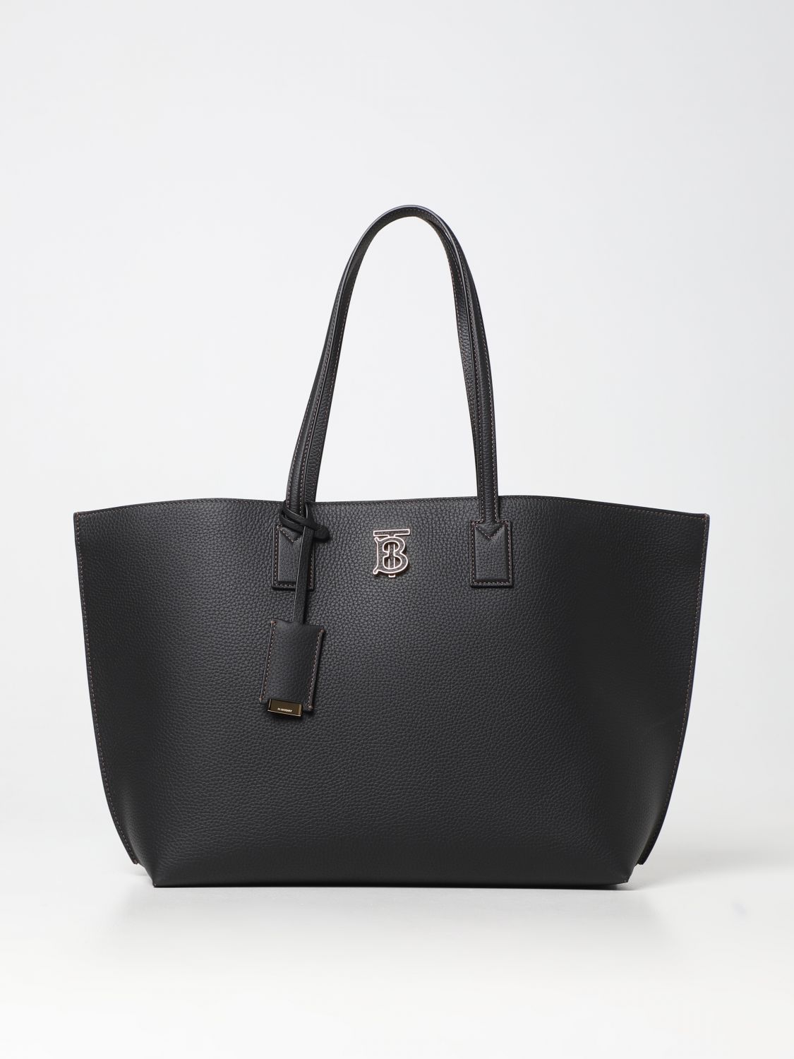 BURBERRY: bag in grained leather - Black | Burberry tote bags 8066221 ...