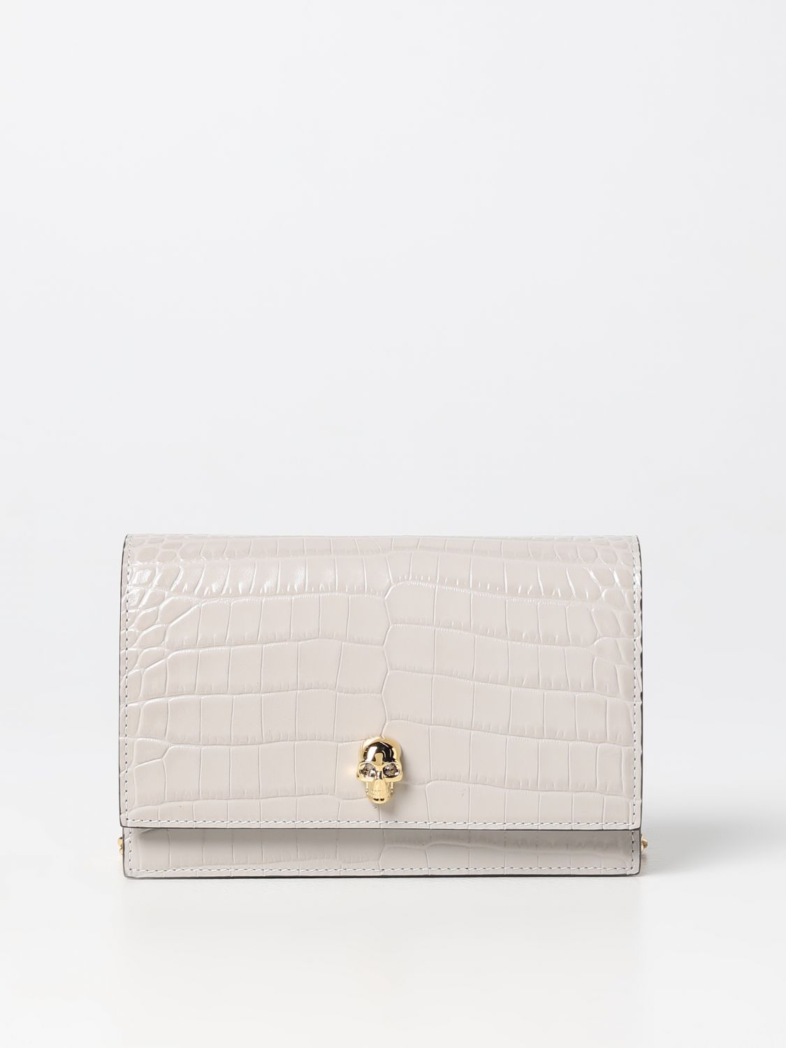 ALEXANDER MCQUEEN: Skull bag in croco print leather - Grey