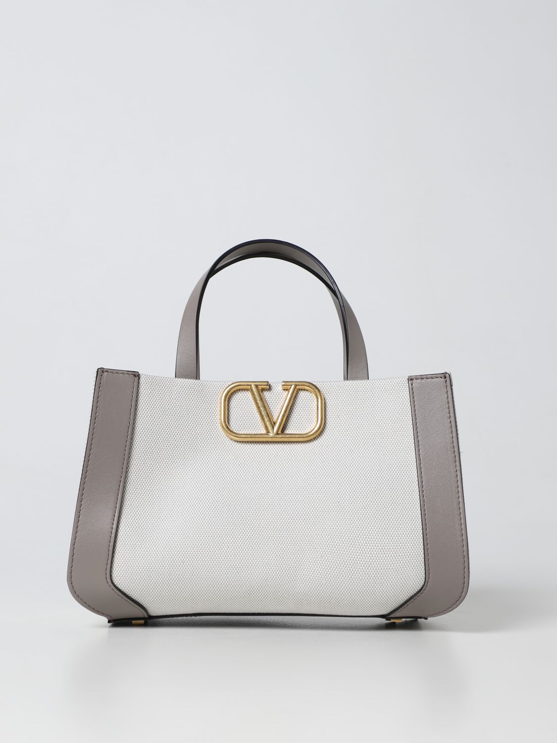 VALENTINO GARAVANI: VLogo Valentino bag in cotton and leather - Grey | Valentino Garavani handbag online on GIGLIO.COM