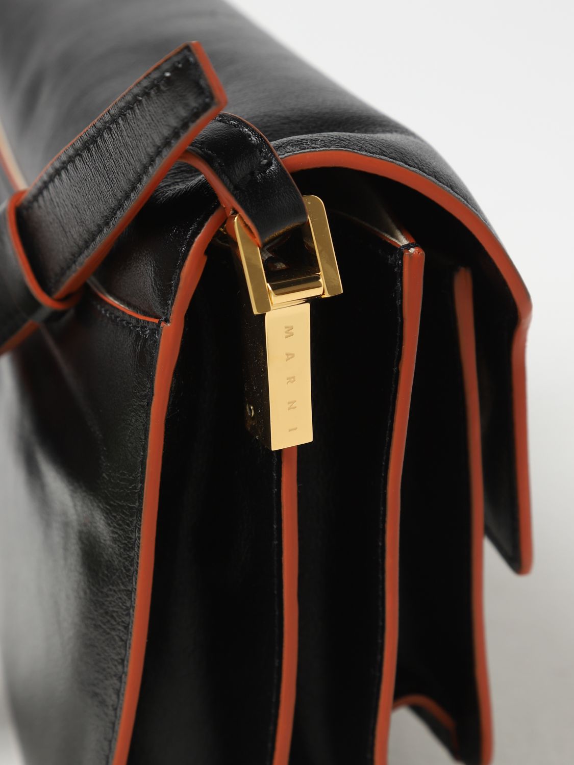 Marni Trunk Medium Bag With Guitar Strap In Black Calf Leather