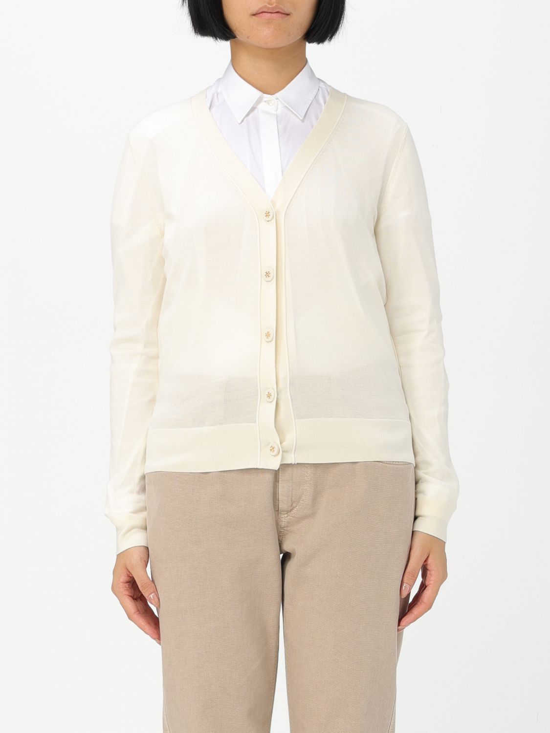 Shop Tory Burch Wool And Silk Blend Cardigan In White