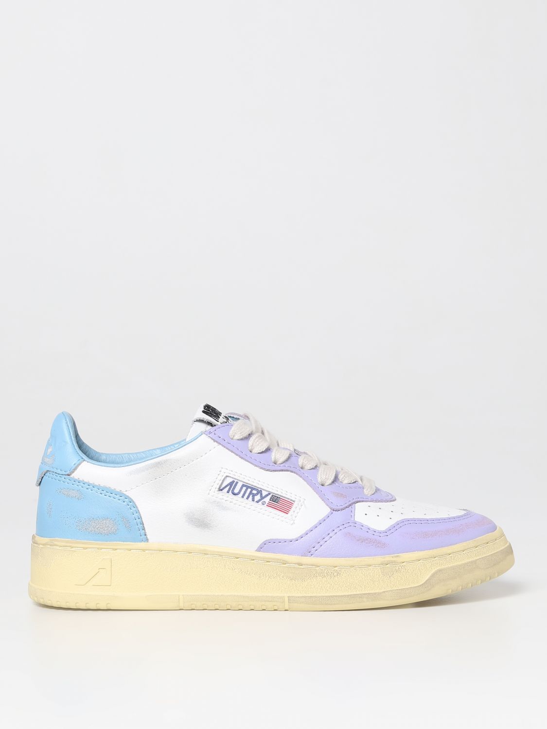 Autry Super Vintage Distressed Leather Sneakers In White