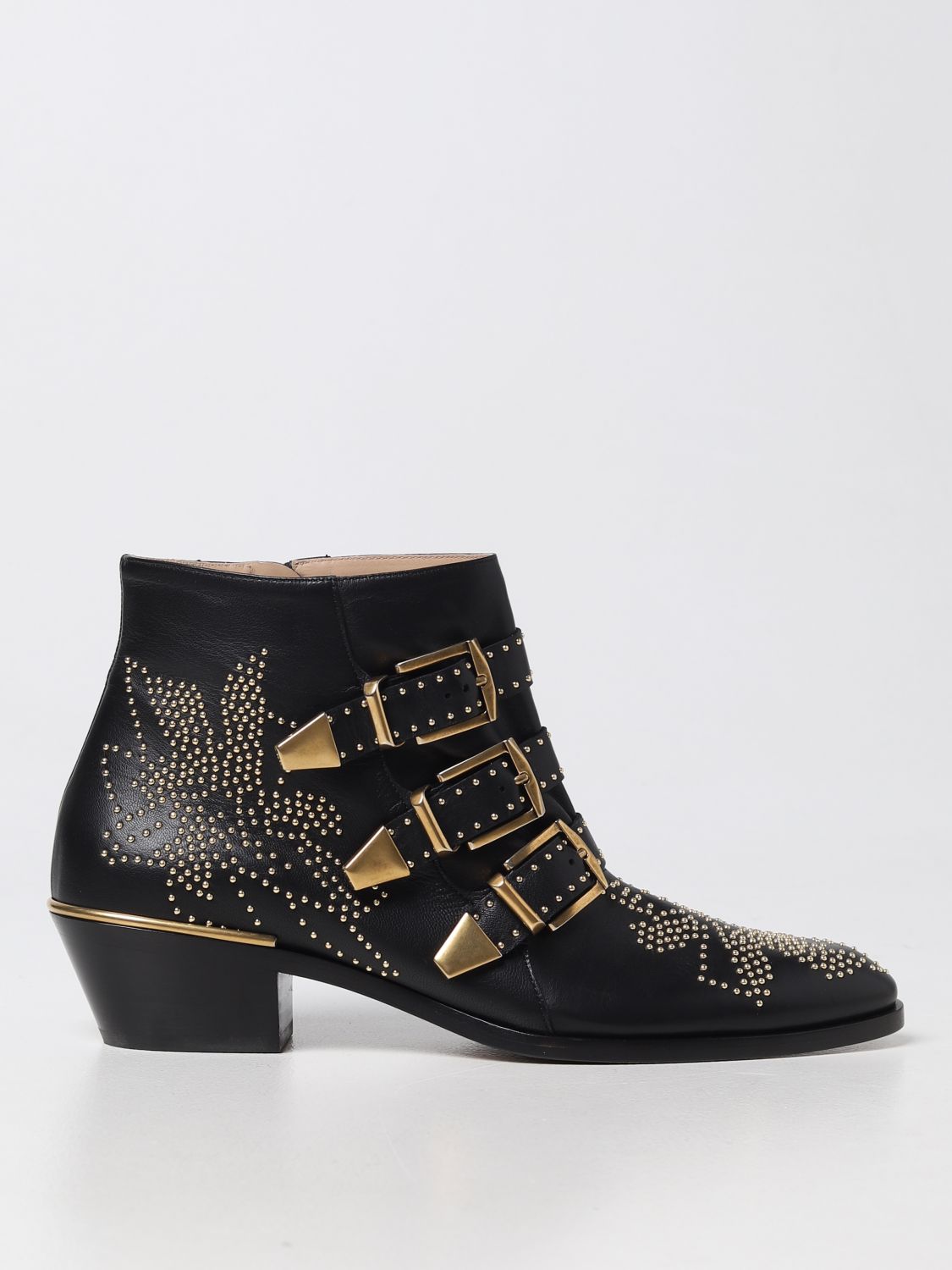 Chloé Susan Leather Ankle Boots With Studs In Black