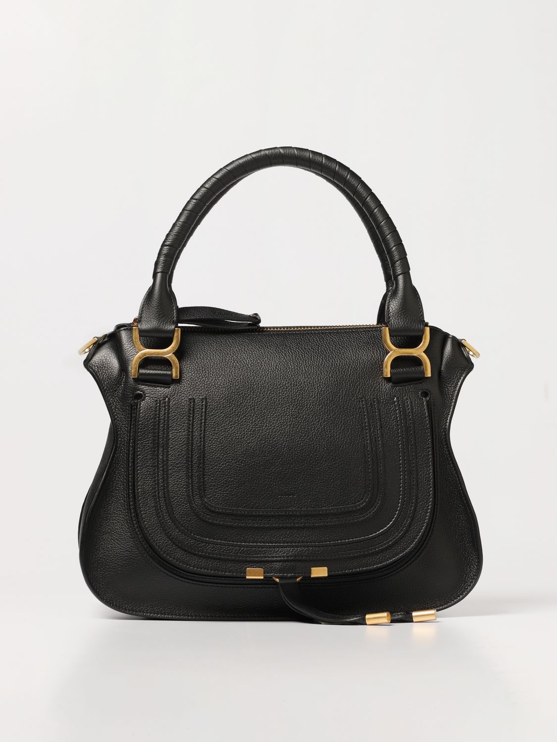 Chloé Marcie Bag In Grained Leather In Black