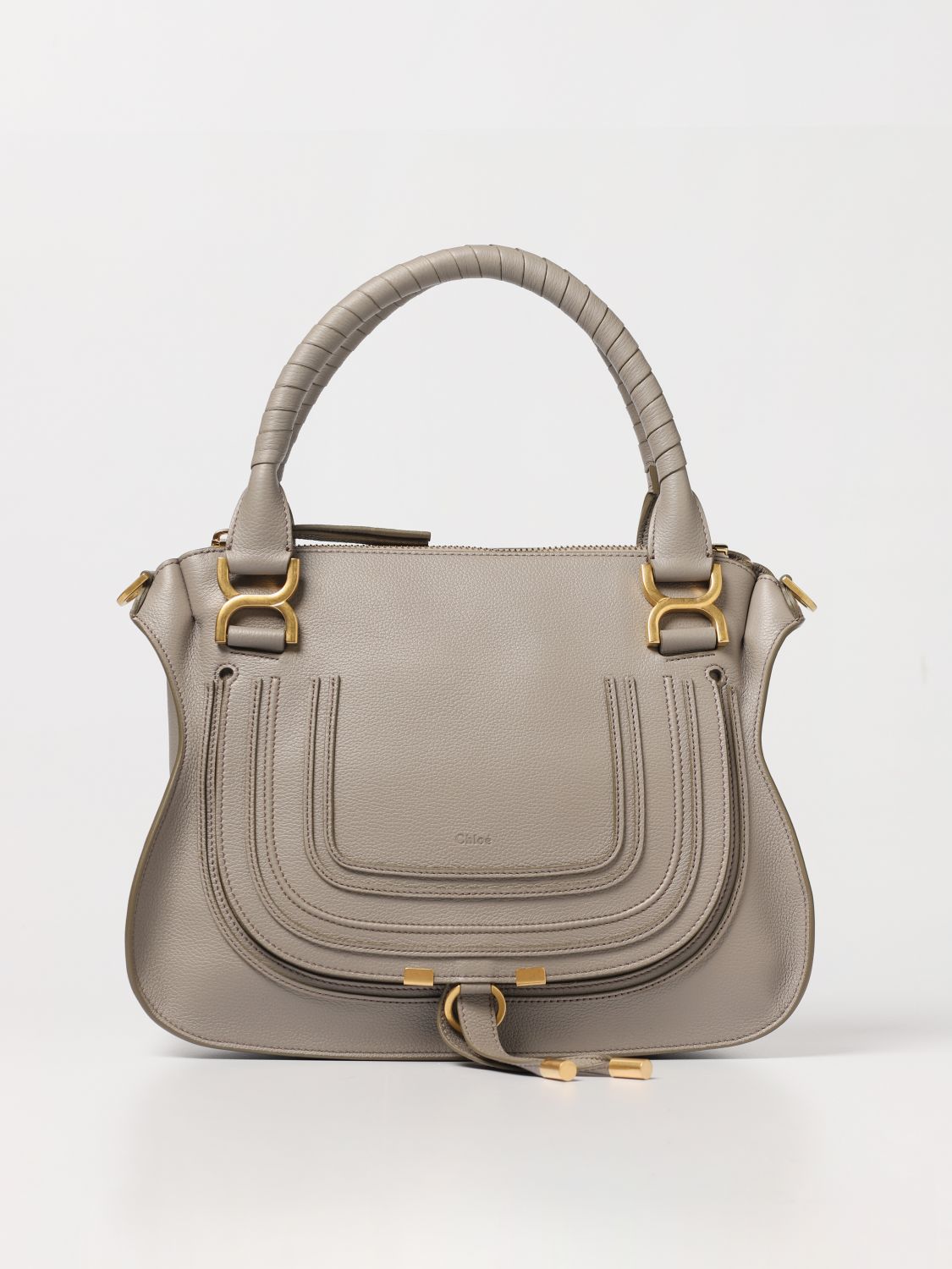 Chloé Marcie Bag In Grained Leather In Grey