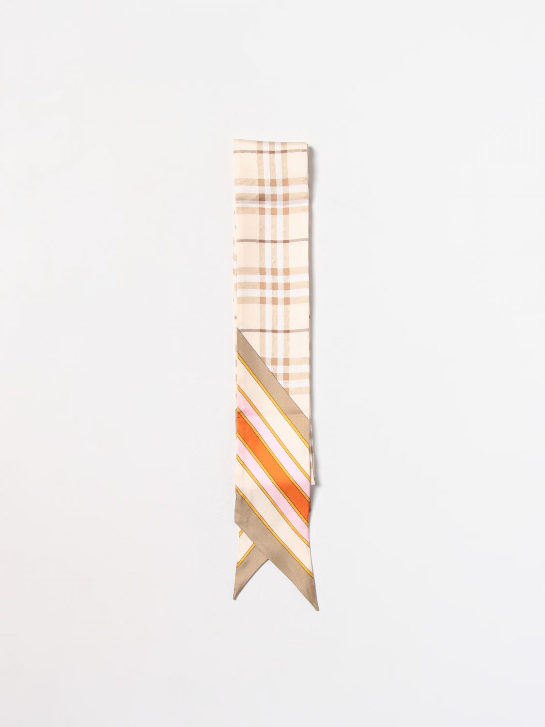 Skinny Checked Silk Scarf in Beige - Burberry