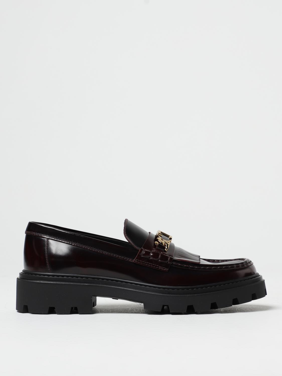 Tod's Moccasins In Brushed Leather With Application In Burgundy