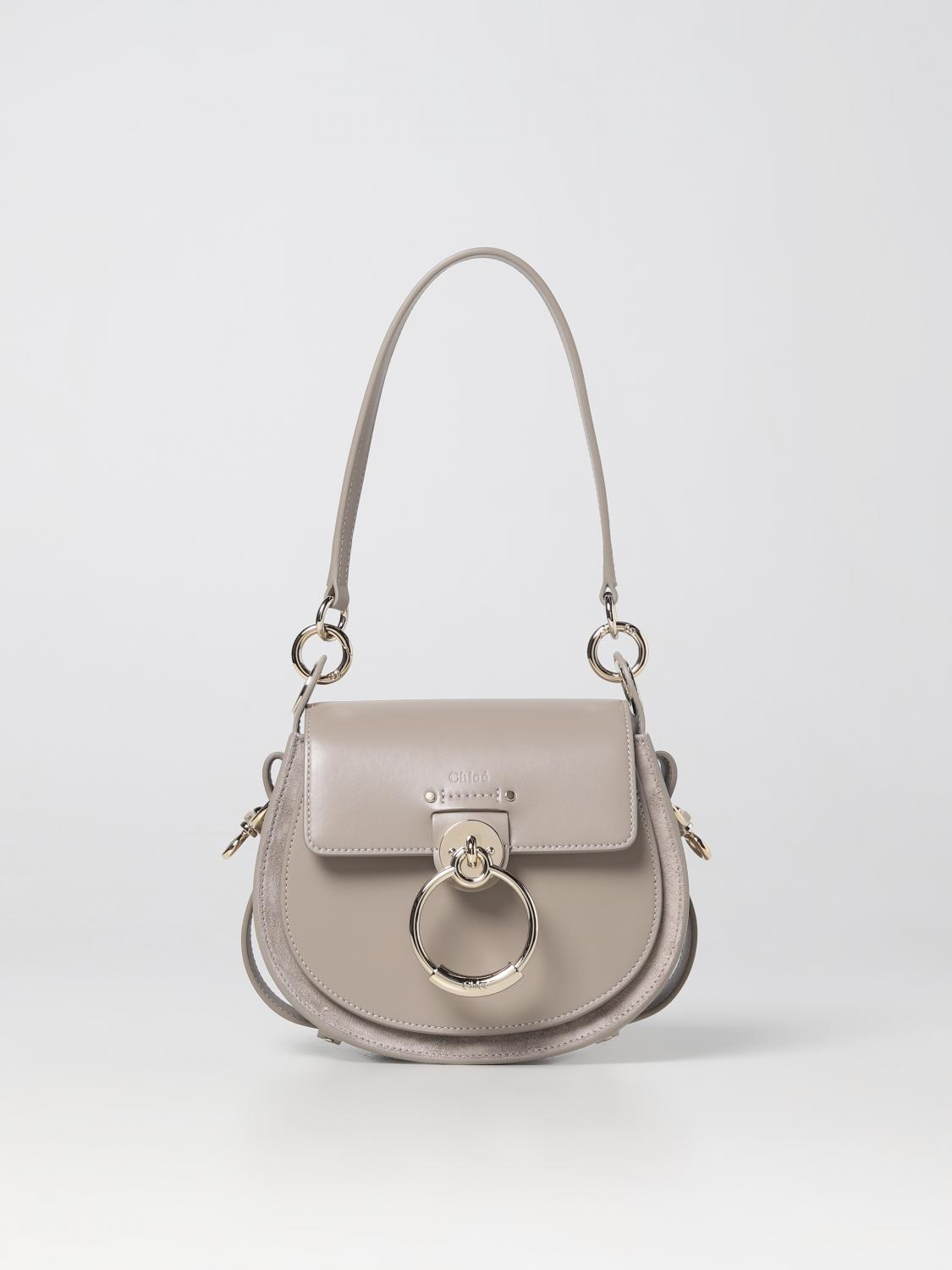 Chloé Tess Leather Bag In Grey