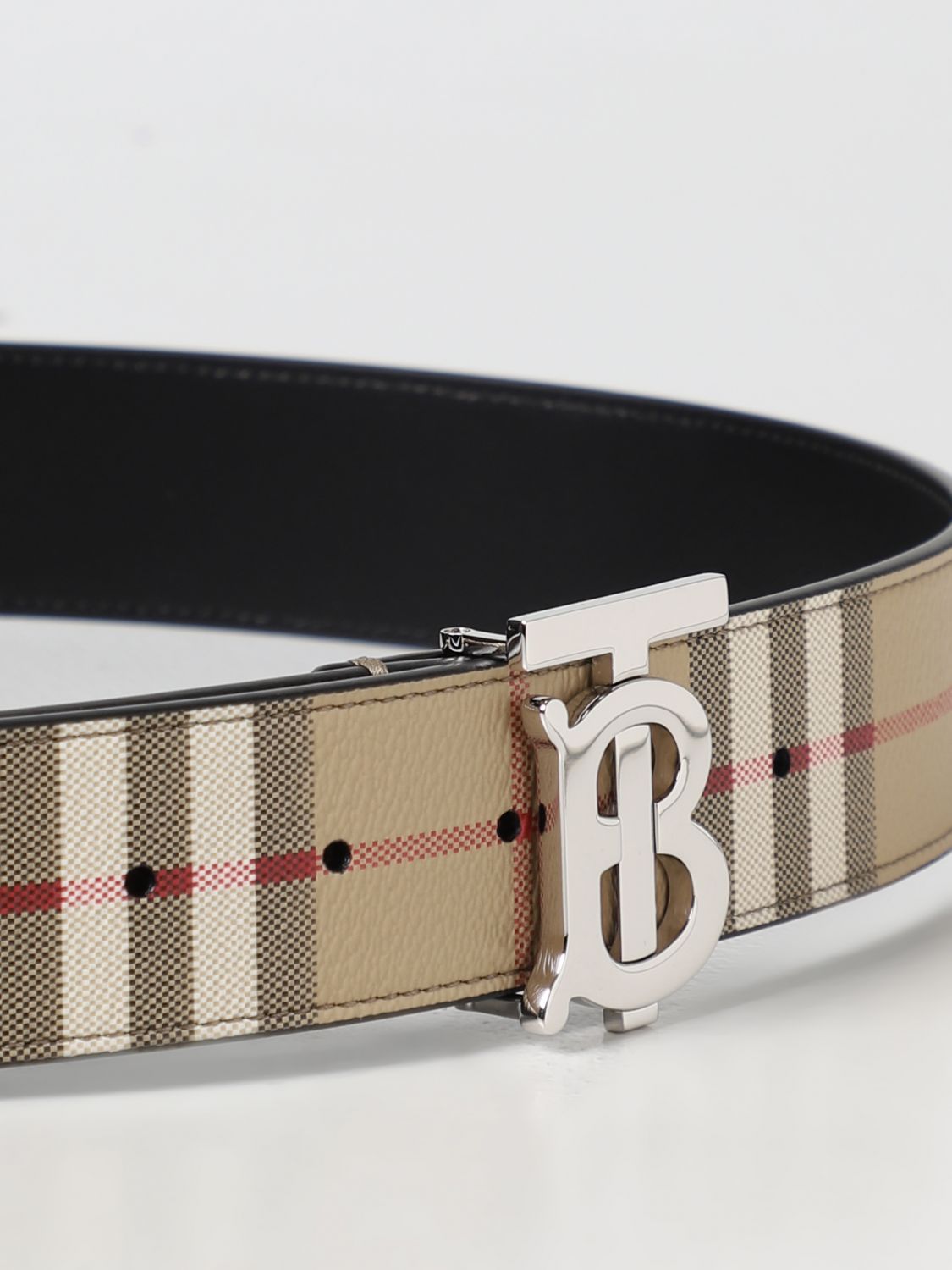 BURBERRY: Vintage Check belt in matt grain coated fabric - Beige