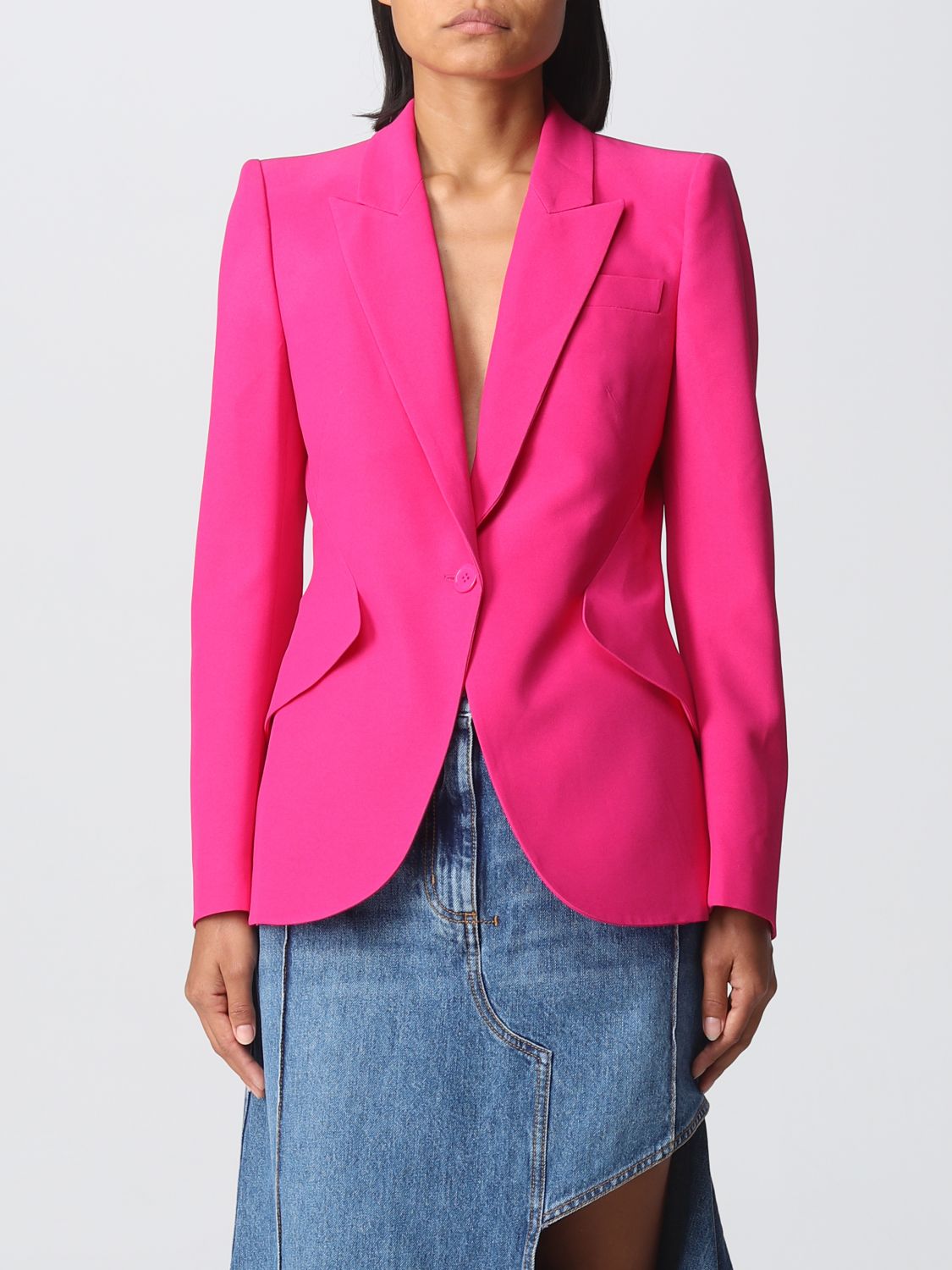 Shop Alexander Mcqueen Crepe Blazer In Pink