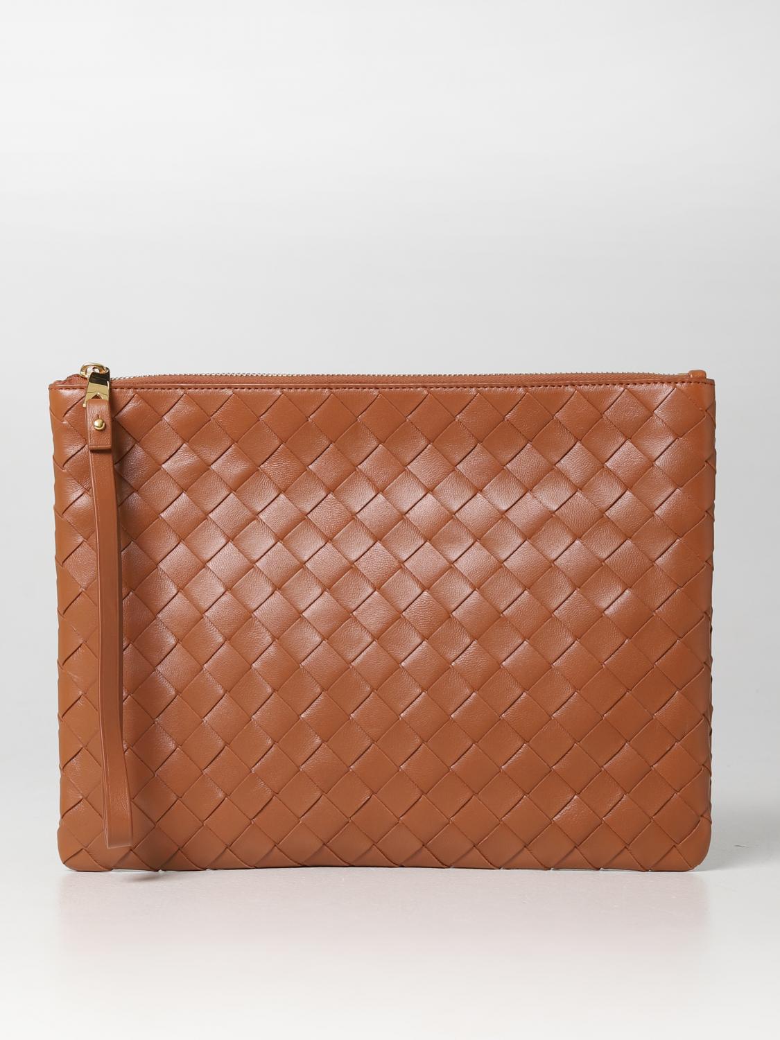 Shop Bottega Veneta Clutch In Woven Nappa In Brown