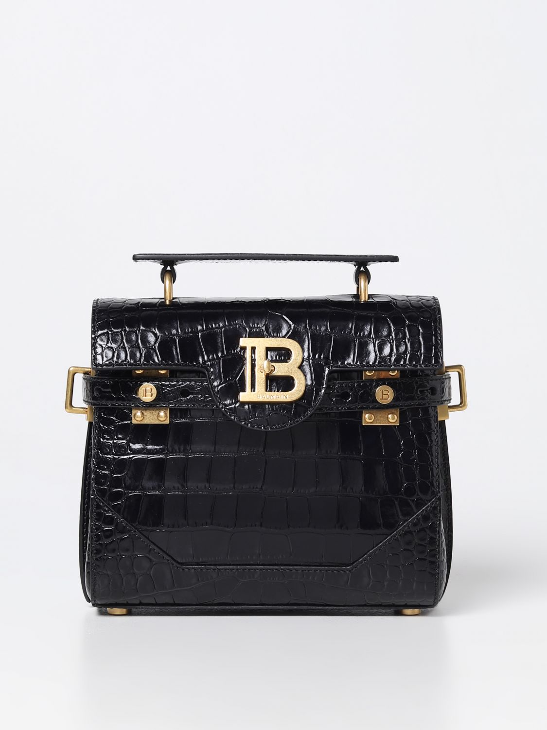 BALMAIN: B-Buzz 24 bag in crocodile-print leather - Green