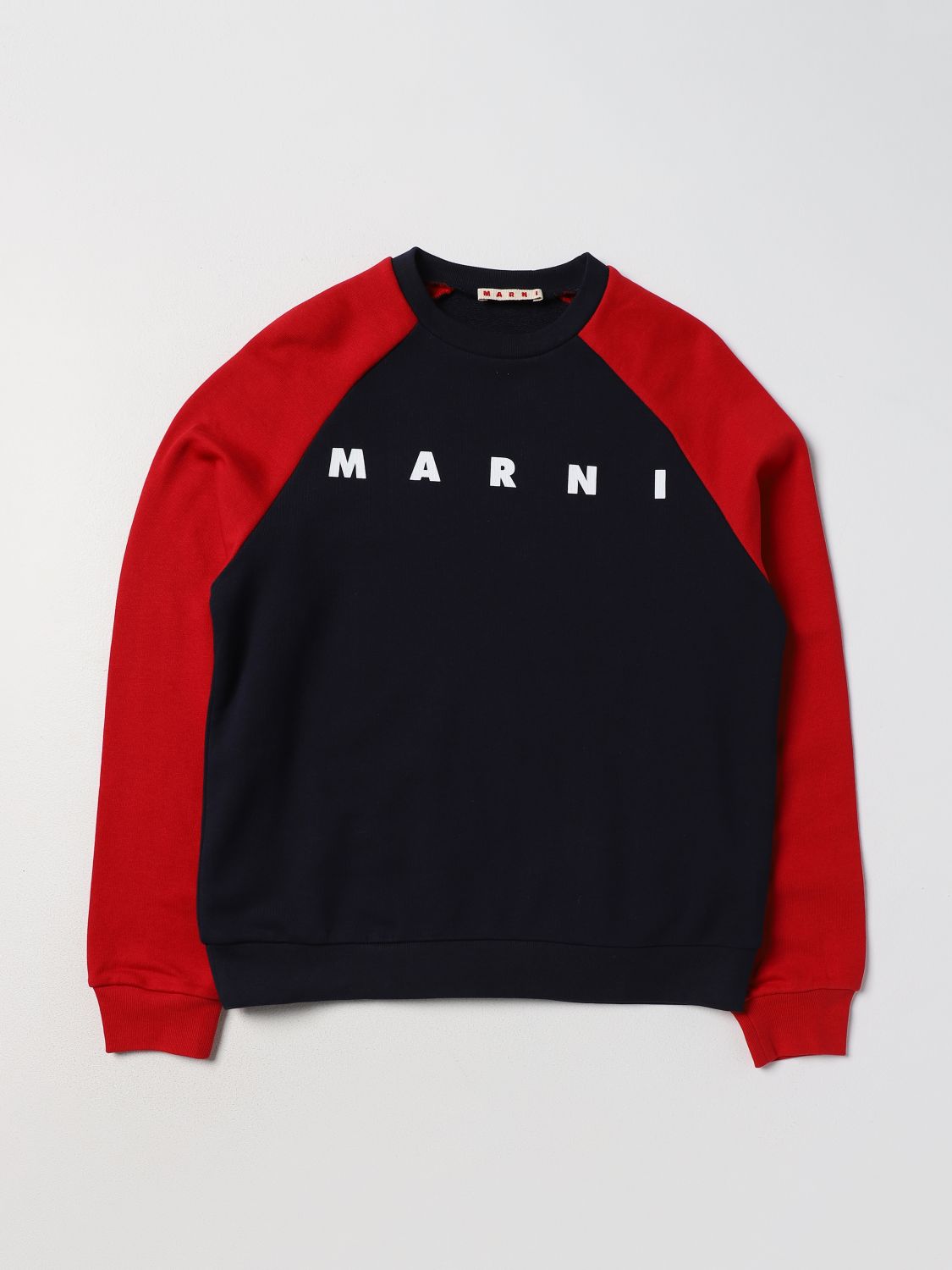 Shop Marni Sweatshirt In Cotton With Printed Logo In Blue