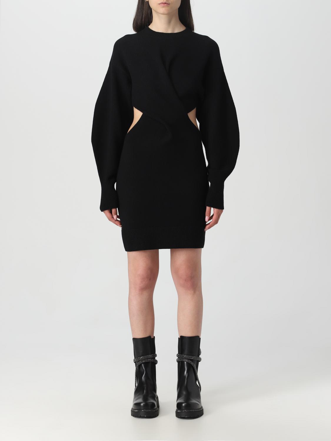 Alexander Mcqueen Mini Wool Twisted Dress In Black